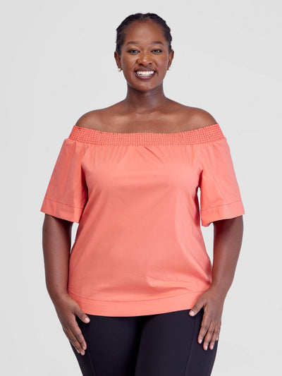 Safari Zene Off Shoulder Top - Coral - Shopzetu