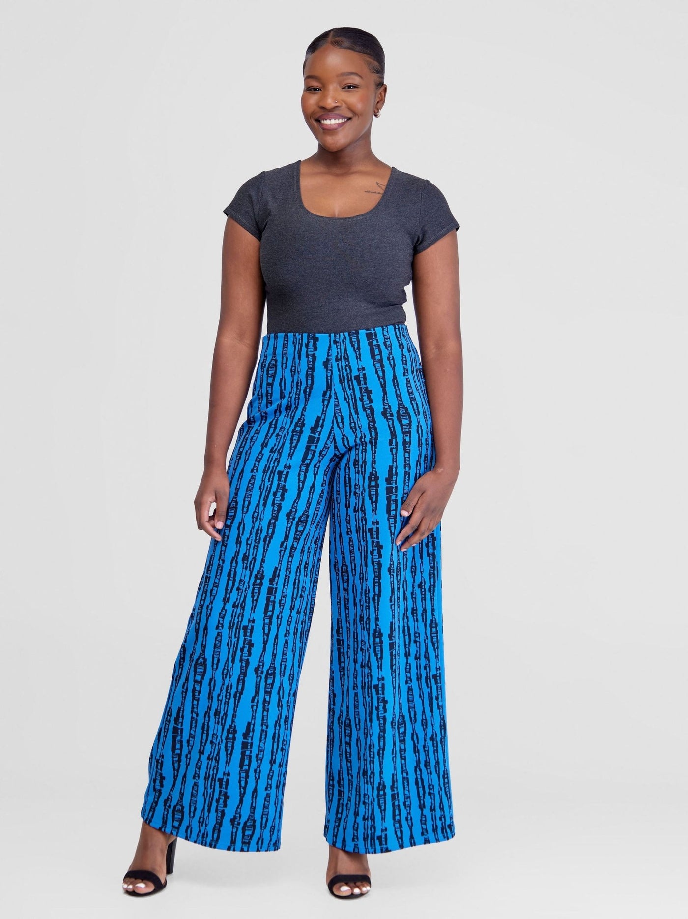 Vivo Imara Wide Leg Pants - Blue / Black Miwa Print - Shopzetu