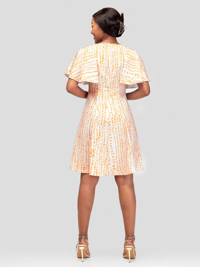 Vivo Sani Cape Sleeve Round Neck A-line Dress - Heri Orange