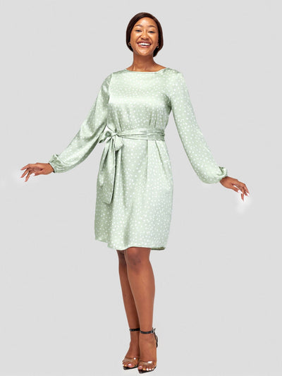 Vivo Zawadi Shift Dress - Mint Green / Off White Abstract Print - Shopzetu