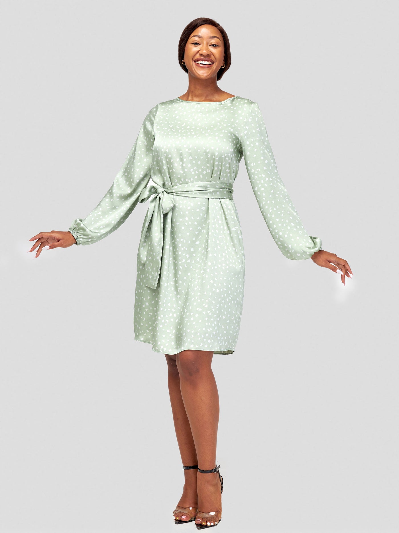 Vivo Zawadi Shift Dress - Mint Green / Off White Abstract Print