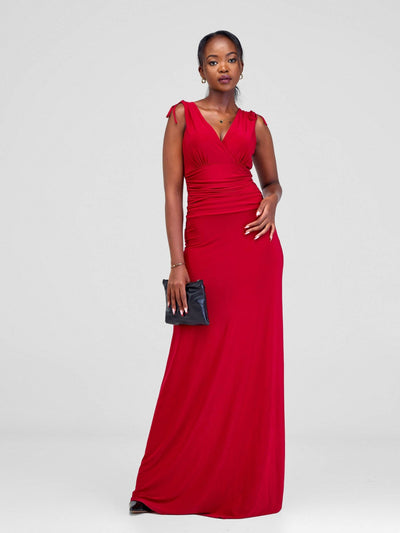 Miss Kerre Fashions Criss Cross Ruched Top Kdk Dress - Red - Shopzetu