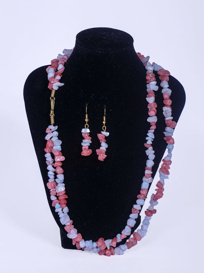 Klewisia Closet Double Layered Ceramic Beads Necklace Set - Pink - Shopzetu