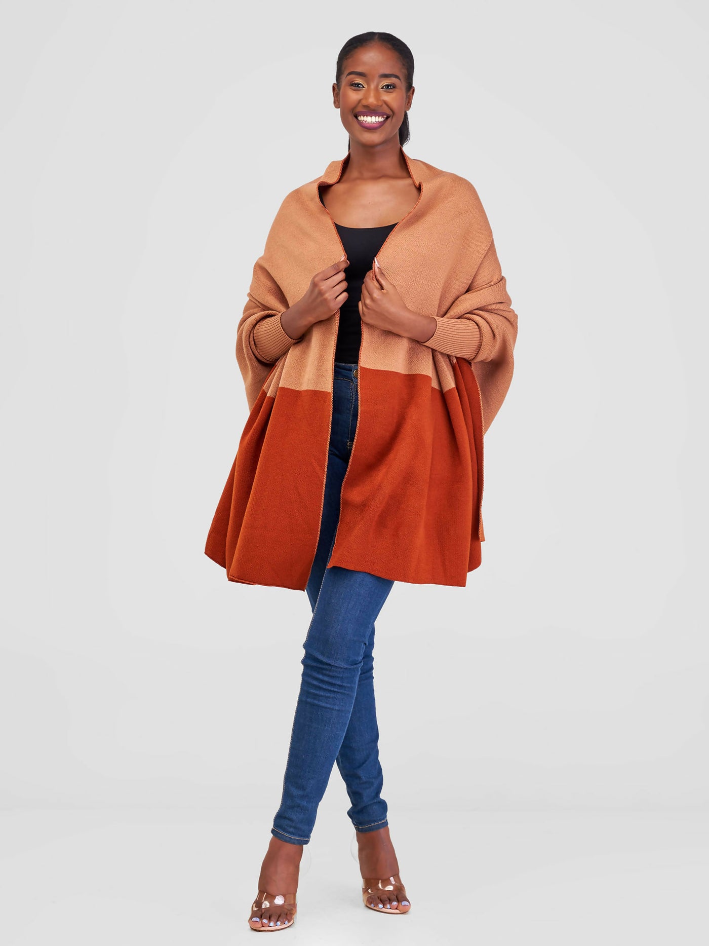 Anel's Knitwear Stunner Poncho - Nude / Rust
