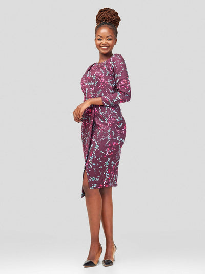 Immaculate Chic Draped Wrap Dress - Maroon Floral - Shopzetu