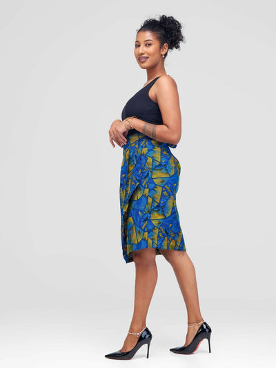 Vazi Afriq Ankara Wrap Skirt - Blue / Yellow - Shopzetu