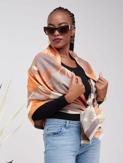 Afrodame Floral Cashmere Scarf - Orange