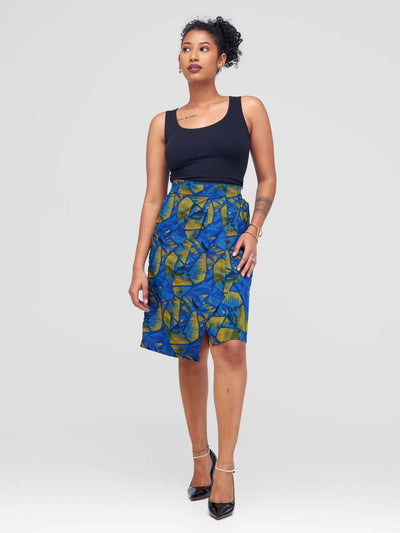 Vazi Afriq Ankara Wrap Skirt - Blue / Yellow - Shopzetu