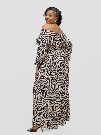 Vivo Yumi Off Shoulder Jumpsuit - Beige Omi Print