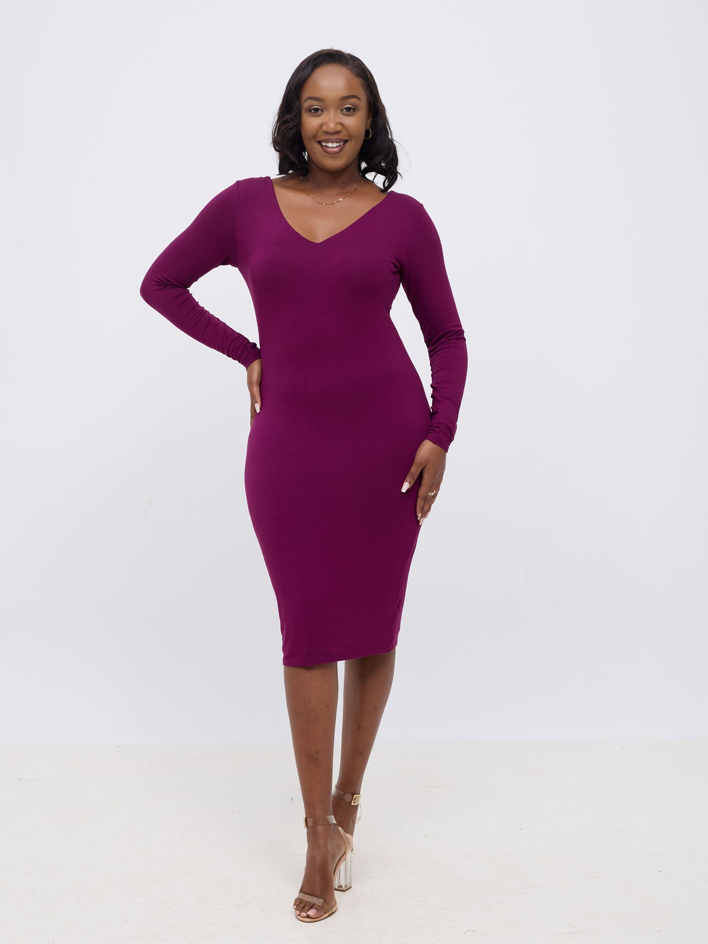 Basic Long Sleeved Double Layered Bodycon - Burgundy