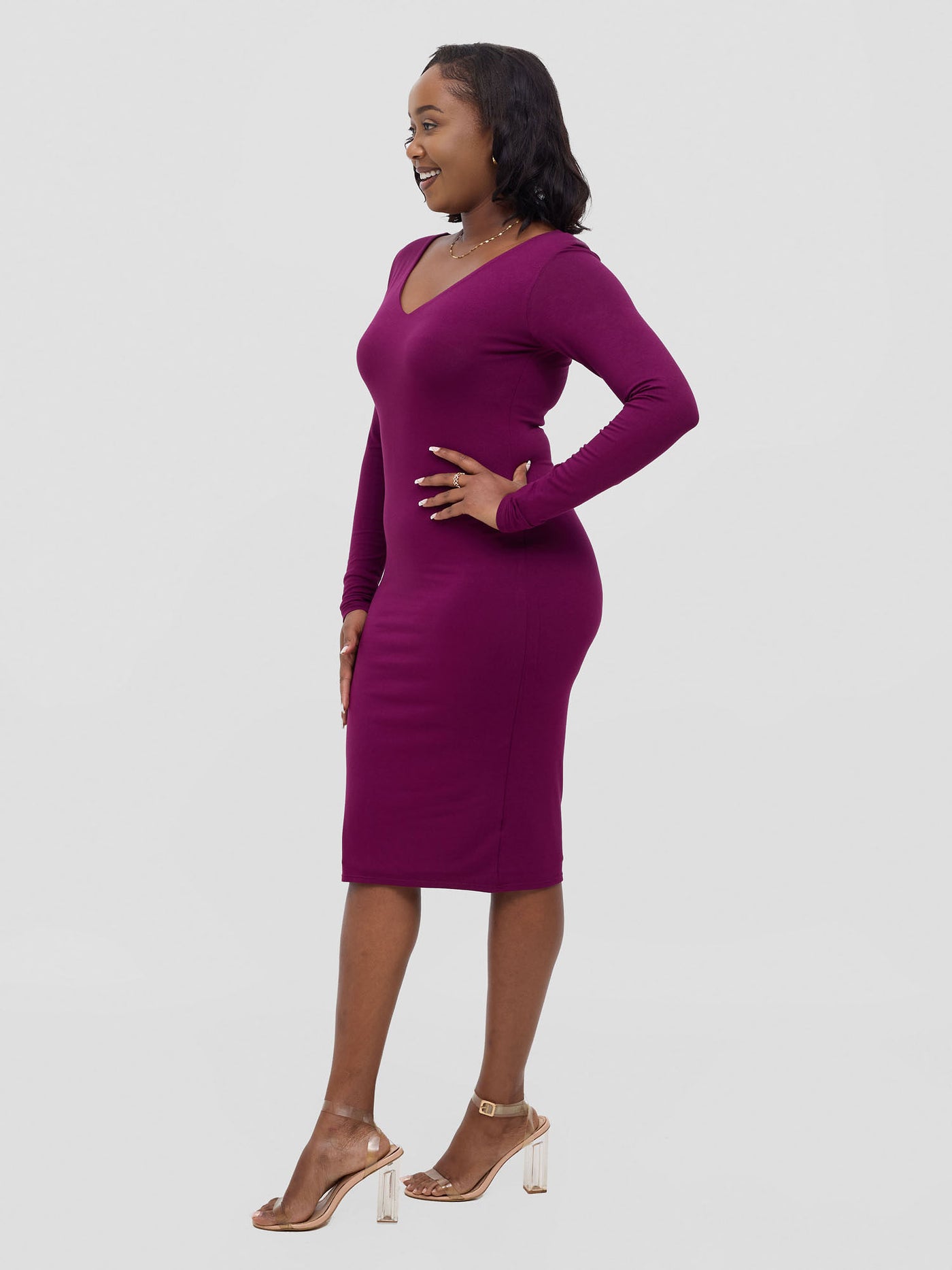 Basic Long Sleeved Double Layered Bodycon - Burgundy