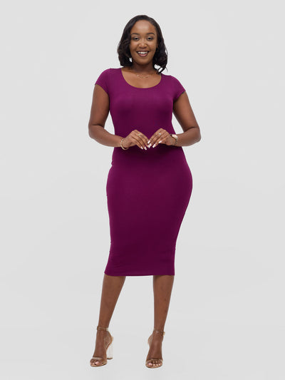 Basic Cap Sleeved Leila Dress - Burgundy