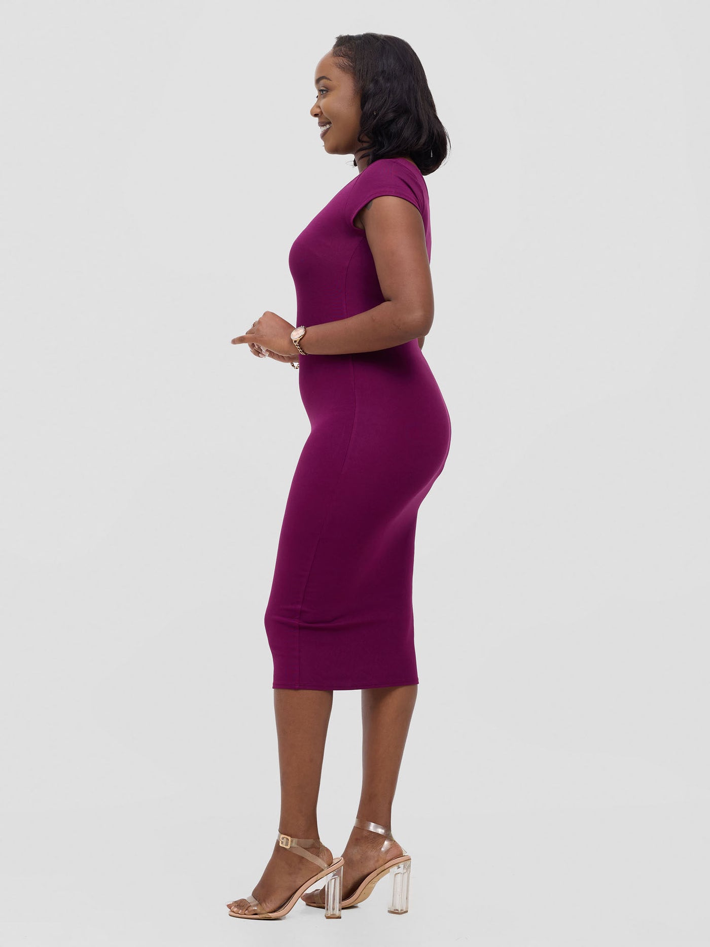 Basic Cap Sleeved Leila Dress - Burgundy