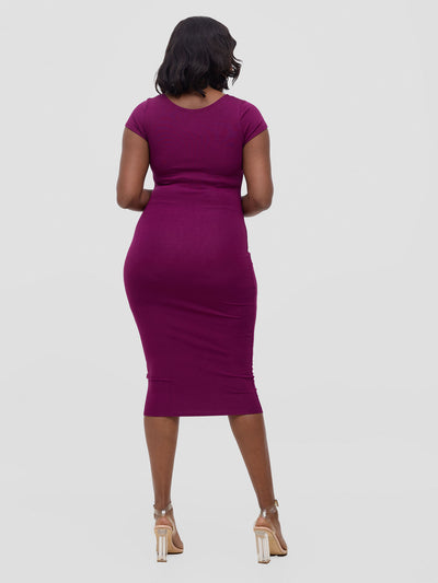 Basic Cap Sleeved Leila Dress - Burgundy