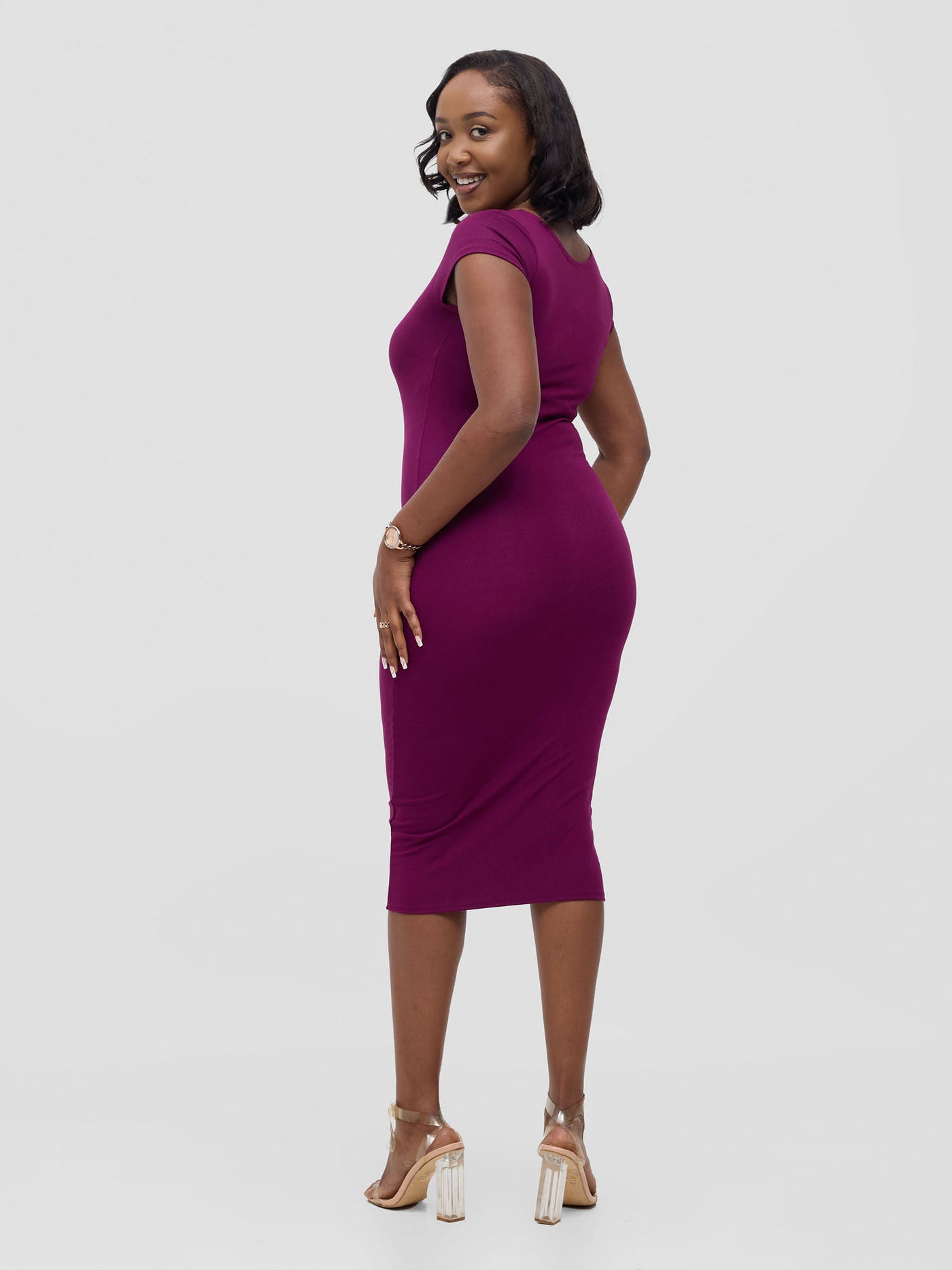 Basic Cap Sleeved Leila Dress - Burgundy