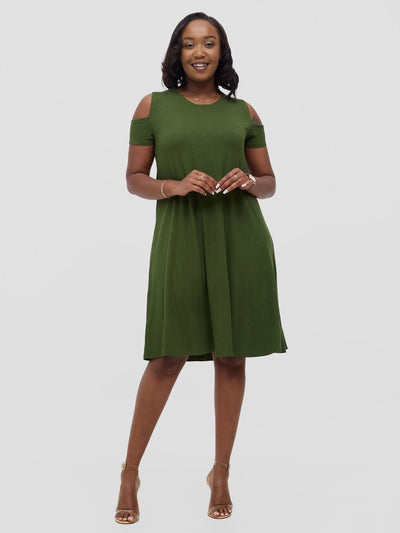 Lamu Knee Length Cold Shoulder Dress - Hunters Green