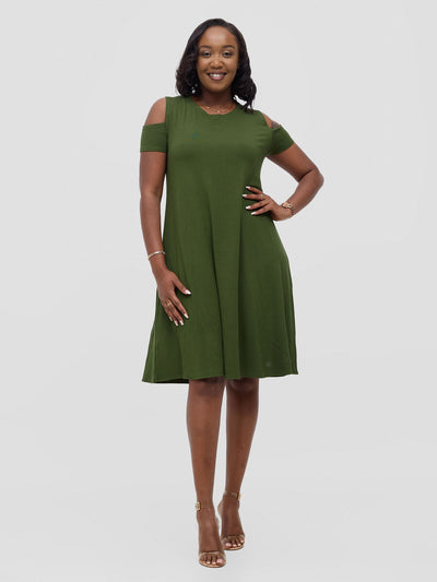 Lamu Knee Length Cold Shoulder Dress - Hunters Green