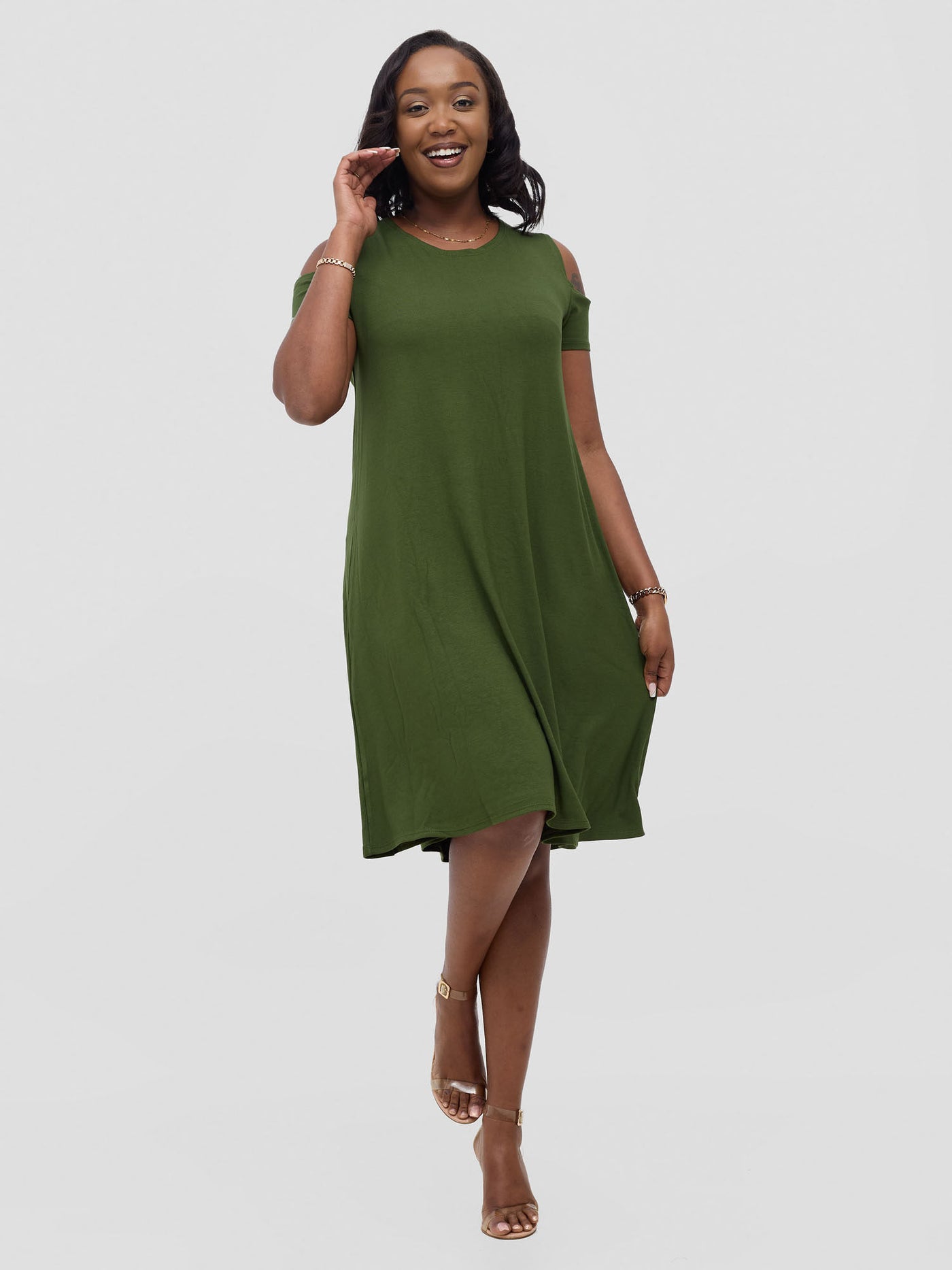 Lamu Knee Length Cold Shoulder Dress - Hunters Green