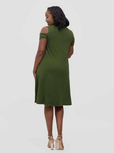 Lamu Knee Length Cold Shoulder Dress - Hunters Green