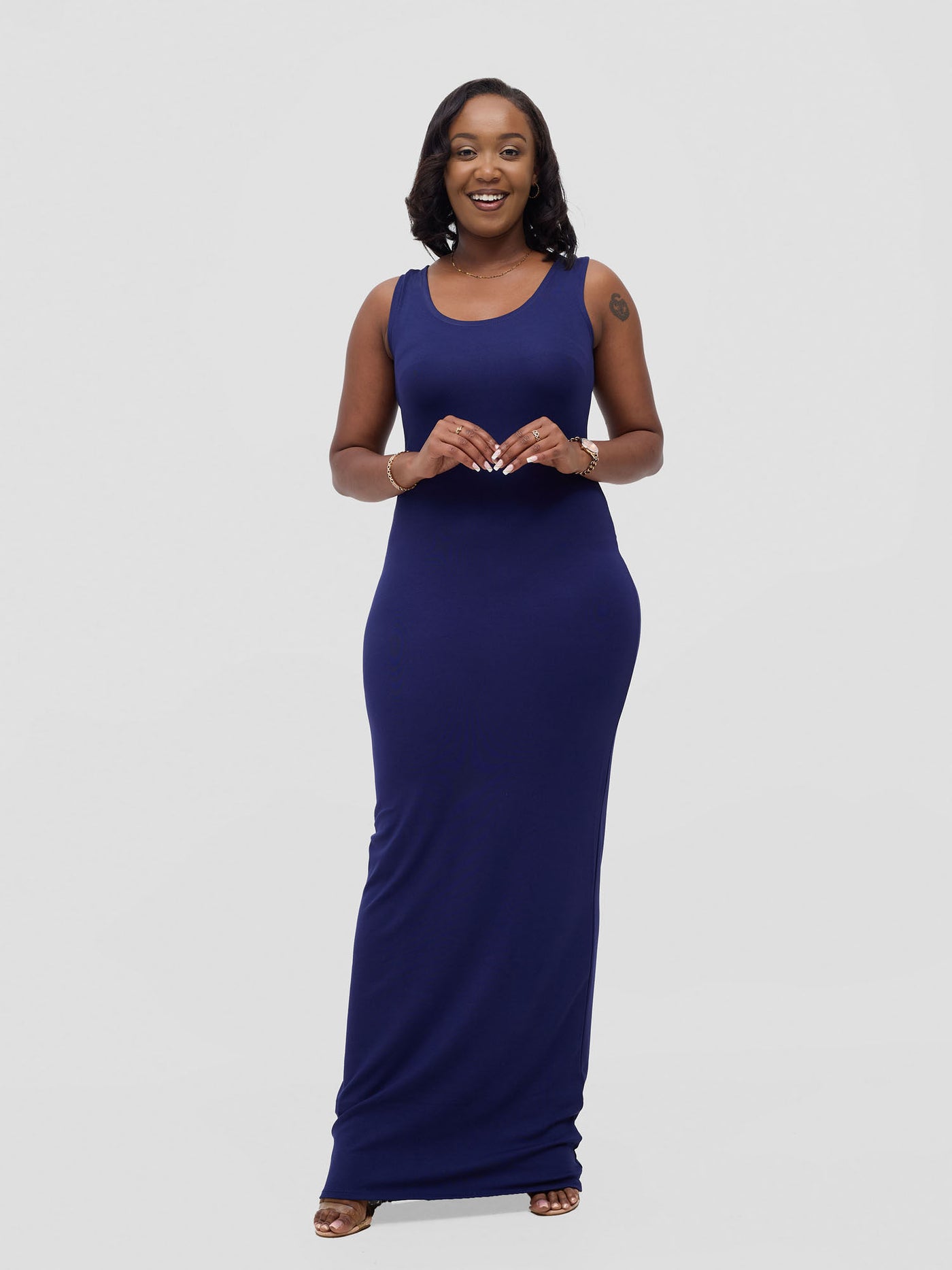 Basic Straight Maxi Dress - Navy Blue