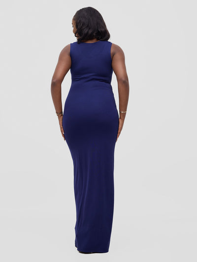 Basic Straight Maxi Dress - Navy Blue