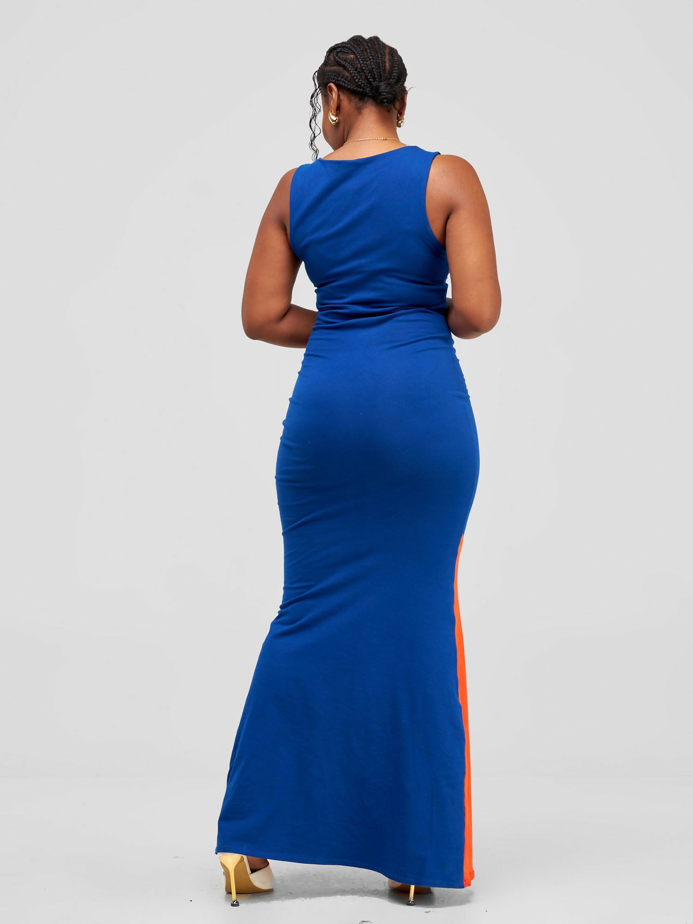 Tuli Zeyara Colour Block Jersey Maxi Dress - Royal Blue & Orange