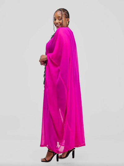 Vazi Afriq Buttoned Chiffon Kaftan - Hot Pink