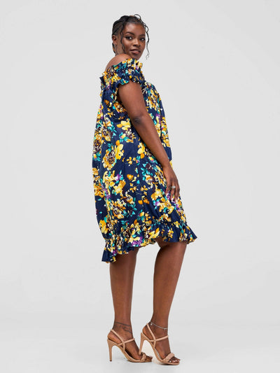 PrettyGline Ankara Balloon Dress - Blue/Yellow - Shopzetu