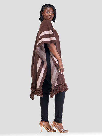 Anel's Knitwear Stari Fringe Poncho - Chocolate / Champagne