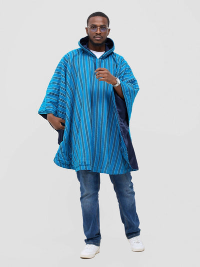 Tulia Hood Poncho - Stripped Blue - Shopzetu