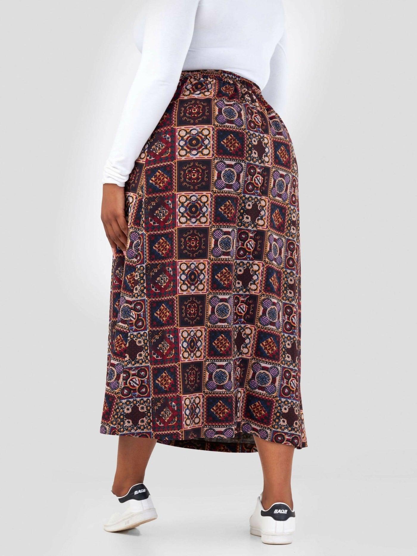 Pure Buxom A-Line Midi Skirt - Brown - Shopzetu