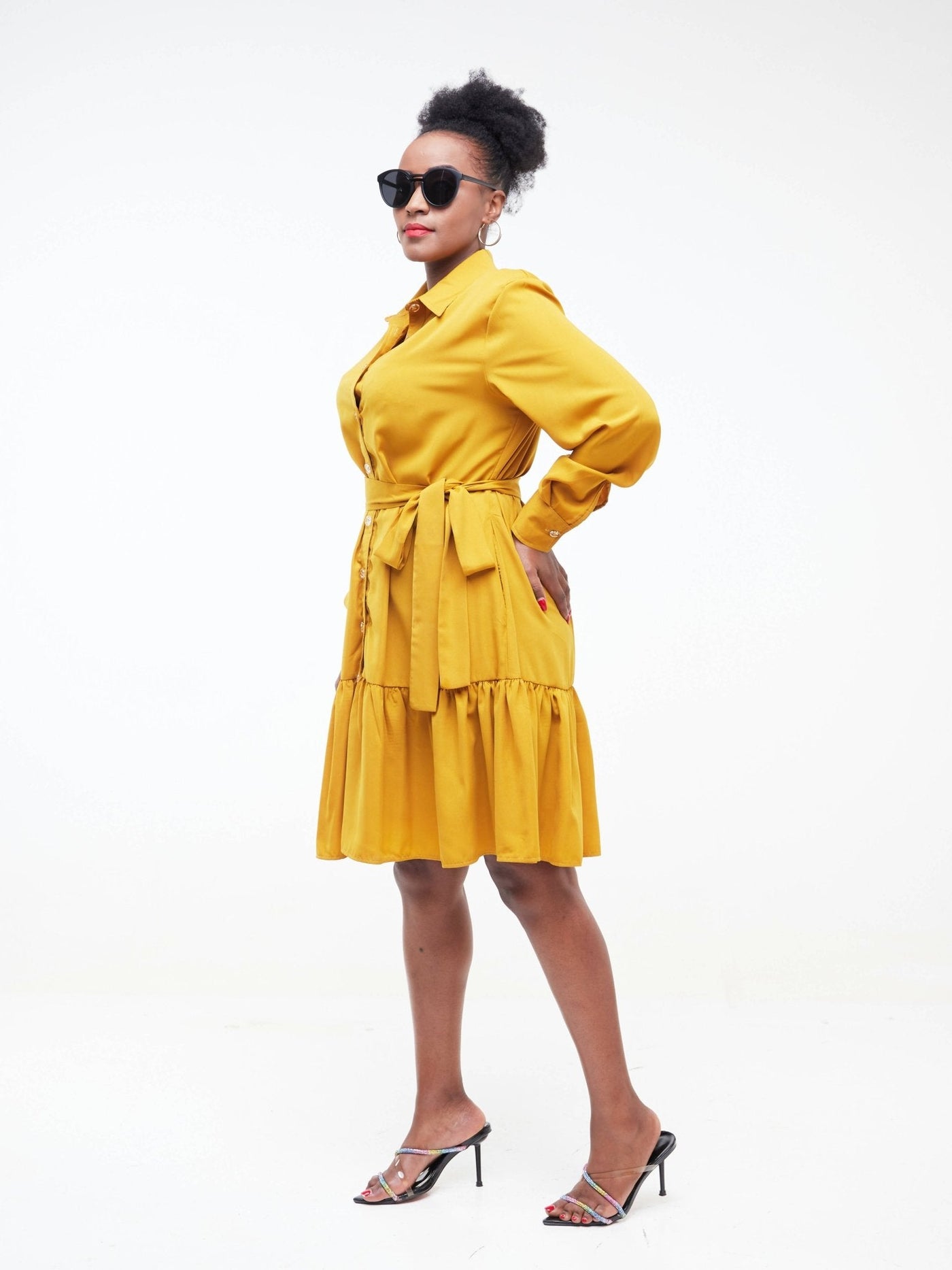 WCS Phyls Collections Sheila Shirt Knee Length Dress - Yellow - Shopzetu