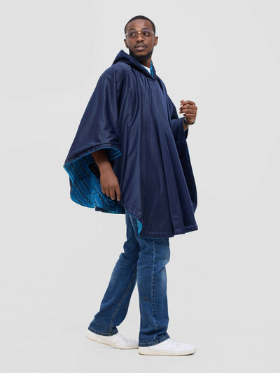 Tulia Hood Poncho - Stripped Blue - Shopzetu