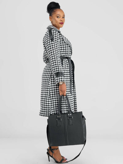 Stylish Sisters Houndstooth Trench coat Jacket - Black / White - Shopzetu