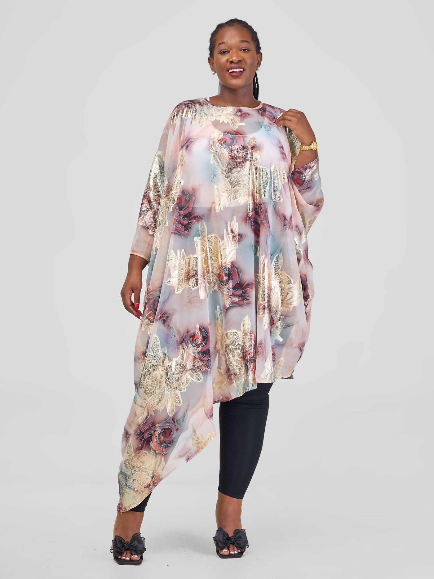 SMASH By Kaly Asymmetric Chiffon Top For Her - Beige / Floral