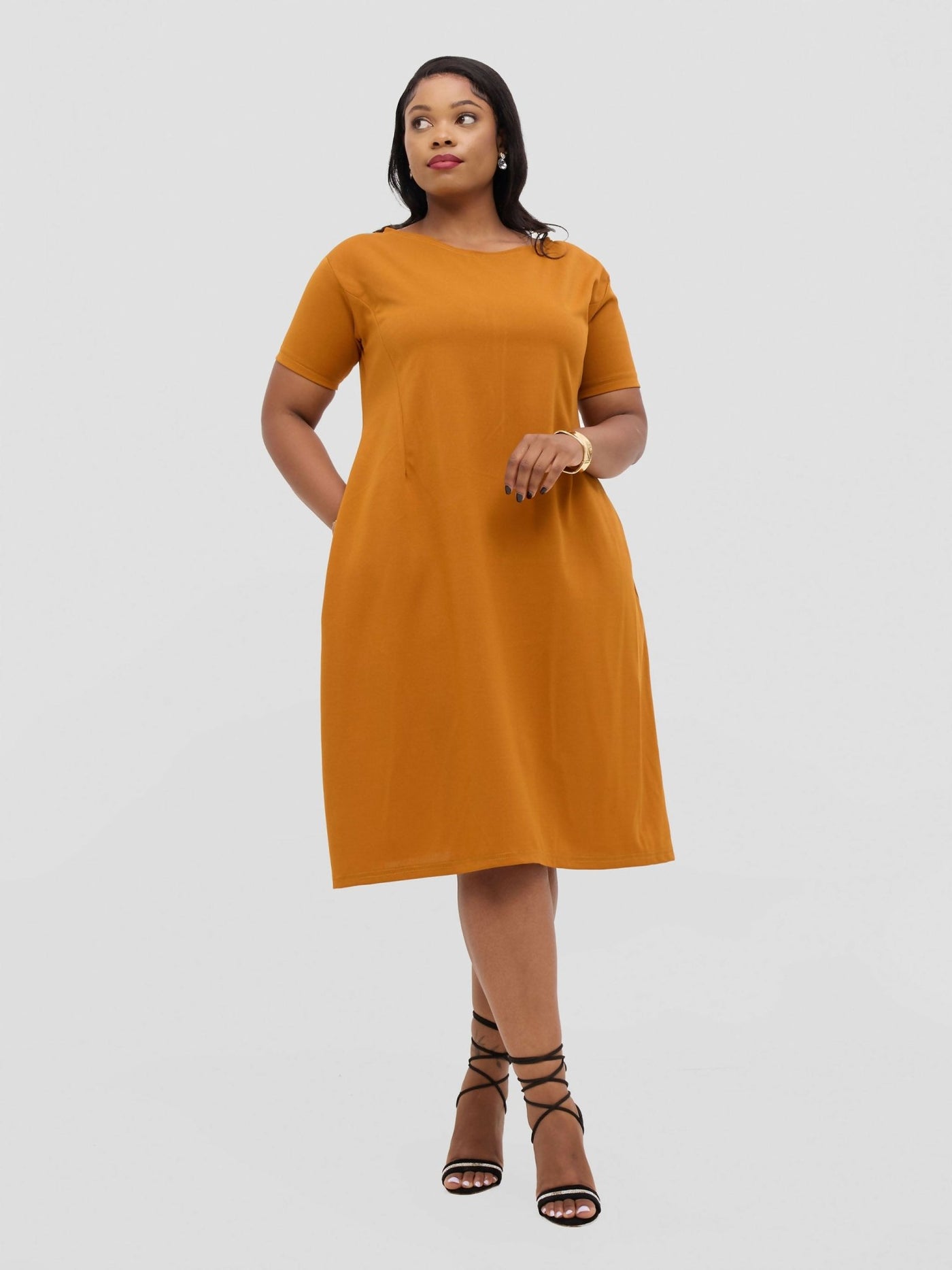 TimyT Urban Wear Official Normal sleeve V neck Dress - Mustard - Shopzetu