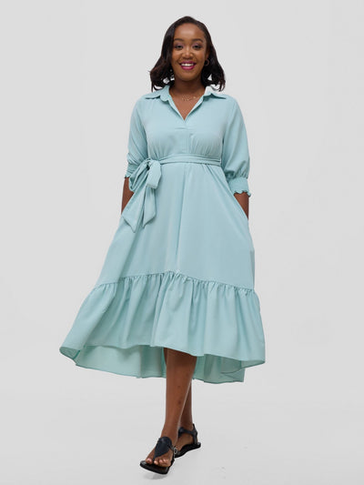 Vivo Serwa Flounce Dress - Sea Green - Shopzetu