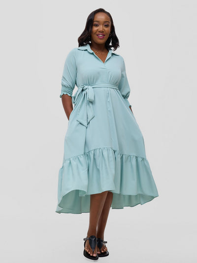 Vivo Serwa Flounce Dress - Sea Green - Shopzetu