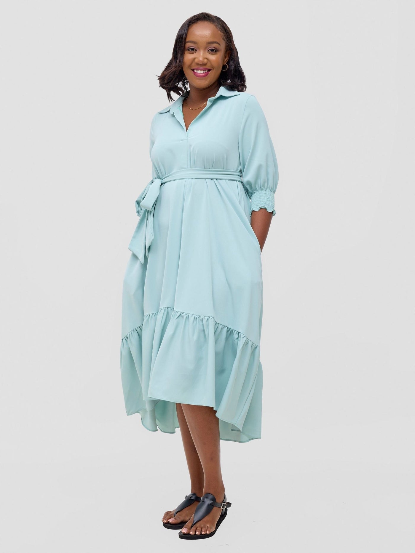 Vivo Serwa Flounce Dress - Sea Green - Shopzetu