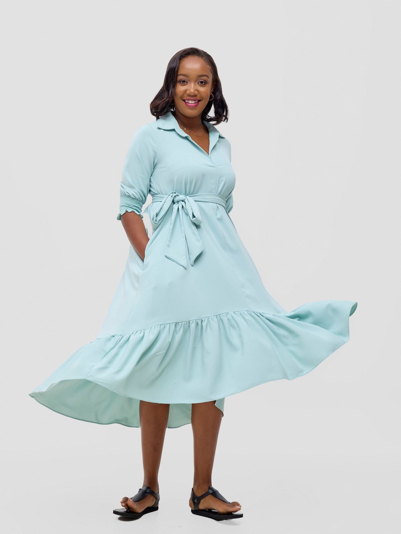 Vivo Serwa Flounce Dress - Sea Green - Shopzetu