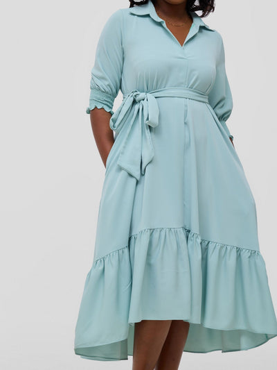 Vivo Serwa Flounce Dress - Sea Green - Shopzetu