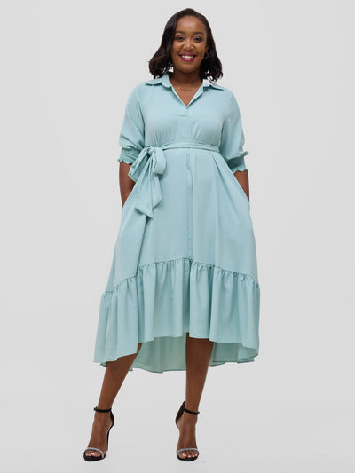 Vivo Serwa Flounce Dress - Sea Green - Shopzetu