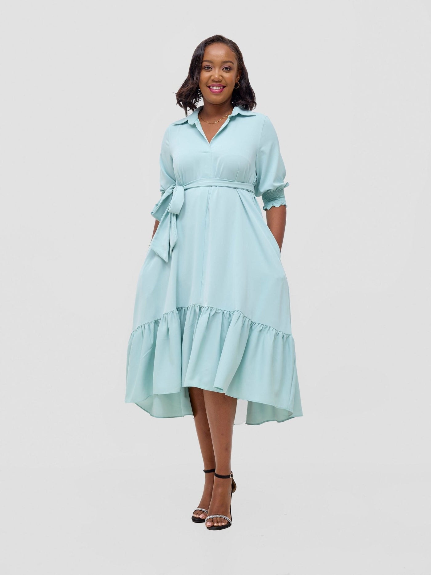 Vivo Serwa Flounce Dress - Sea Green - Shopzetu