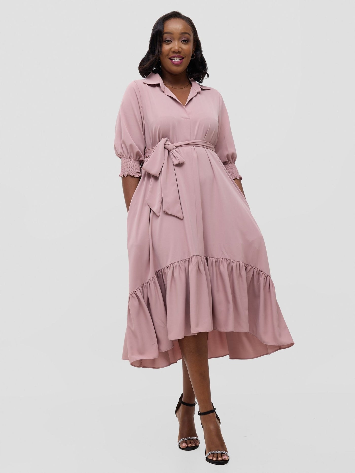 Vivo Serwa Flounce Dress - Rose Pink - Shopzetu