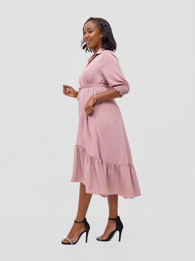 Vivo Serwa Flounce Dress - Rose Pink - Shopzetu