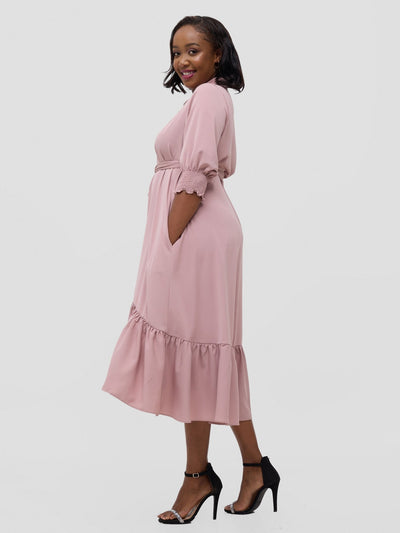 Vivo Serwa Flounce Dress - Rose Pink - Shopzetu