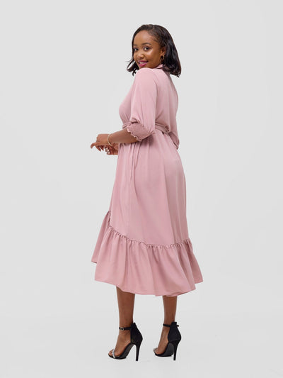 Vivo Serwa Flounce Dress - Rose Pink - Shopzetu