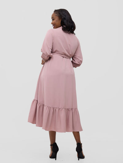 Vivo Serwa Flounce Dress - Rose Pink - Shopzetu