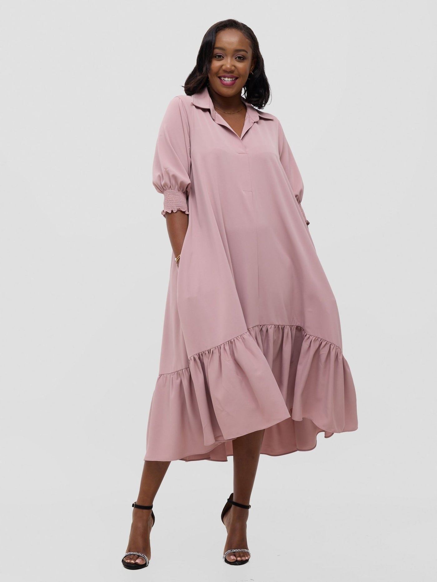 Vivo Serwa Flounce Dress - Rose Pink - Shopzetu