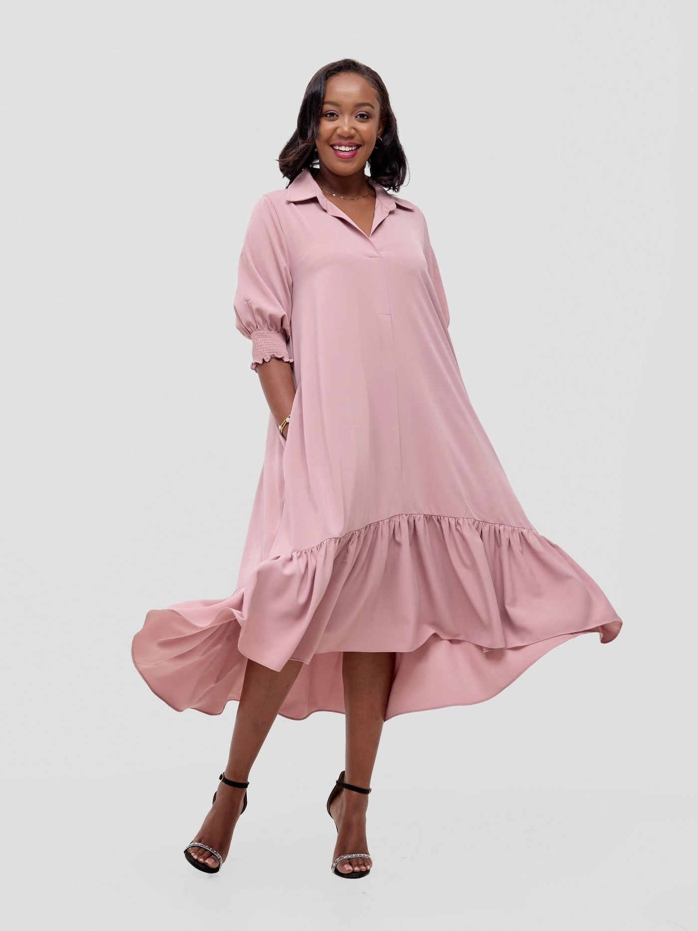 Vivo Serwa Flounce Dress - Rose Pink - Shopzetu